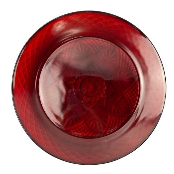 Vintage Cristal D'Arques Ruby Red Cut Glass 10 inch plate Star Pattern Set of 2 - Picture 3 of 11